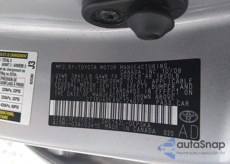 2009 Toyota Corolla S z USA, uszkodzony, nr VIN 2T1BU40EX9C124070